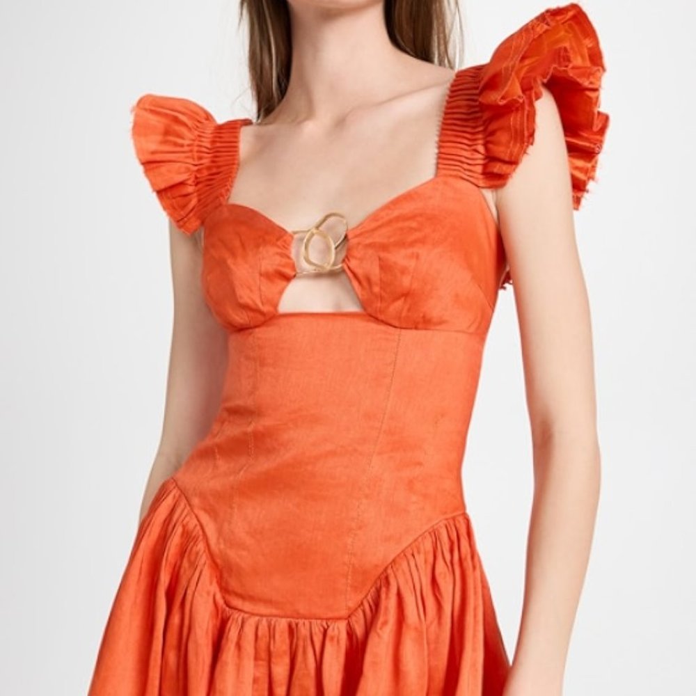 NWT AJE SIMONE FRILL SLEEVE MINI DRESS ORANGE